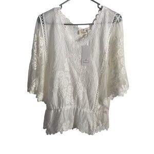 NWT Ember woman’s lace top off white embroidered size large boho chic romantic